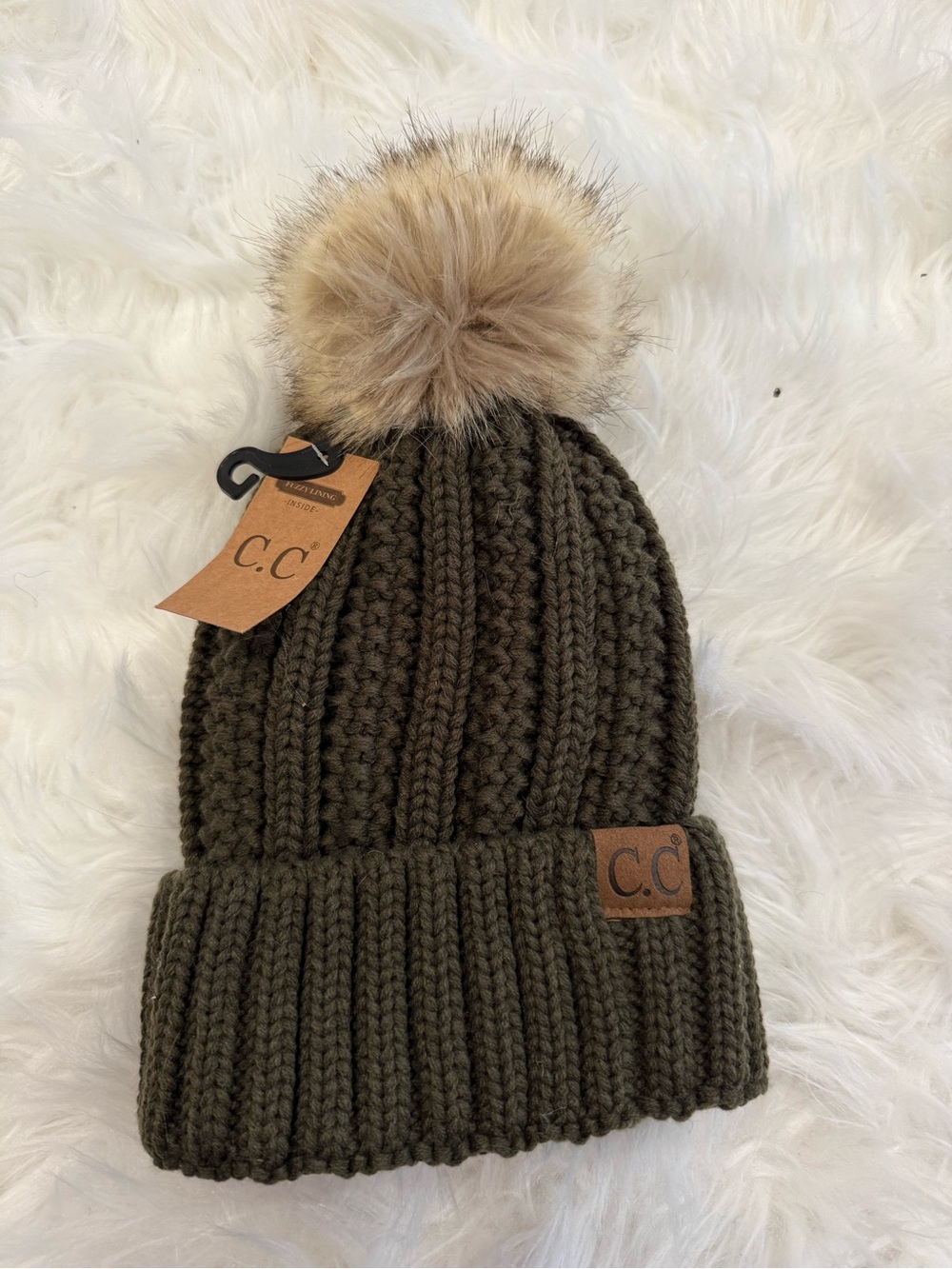 C.C Olive Pom Pom Knit Beanie